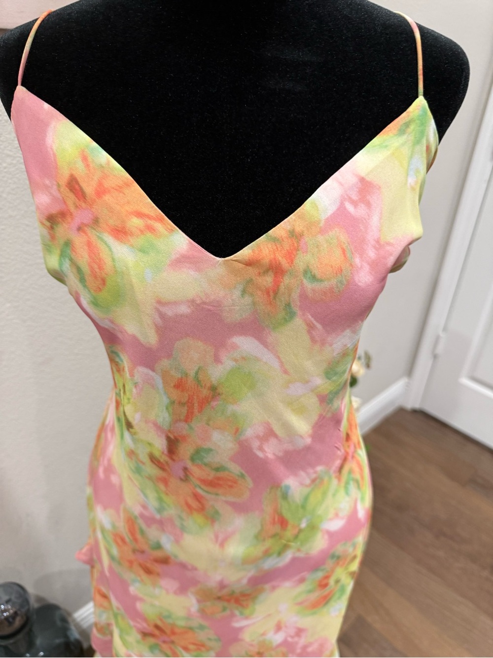 Bardot Pastel Floral Slip Maxi Dress with Ruffle Hem and Slit - Picture 6 of 16